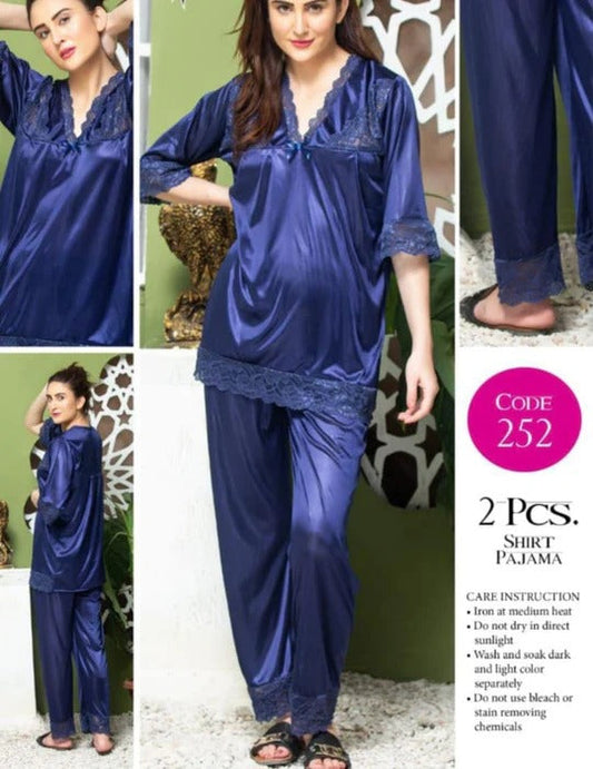 2 Pc Half Sleeves Silk Pajama Suit